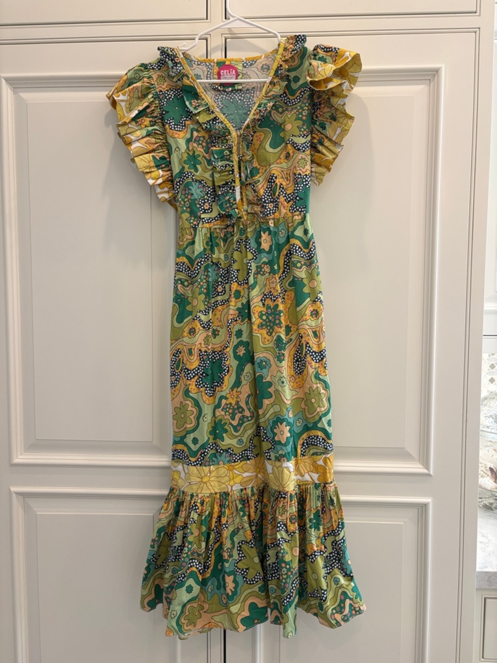 Celia B Green & Yellow Midi Dress. Worn once!!